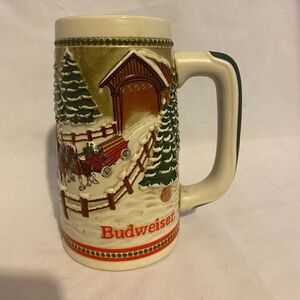 #7484 Budweiser Stein With Chirstmas Winter Scene